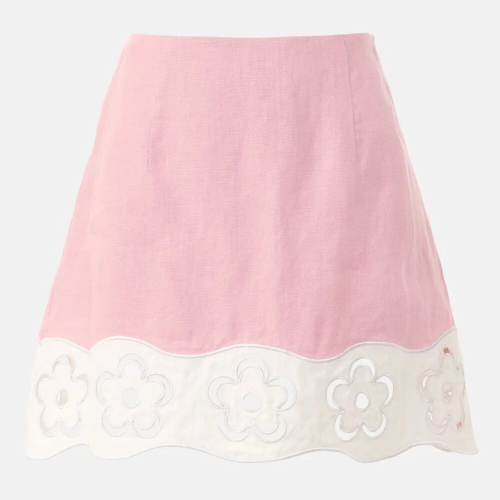 STAUD Pink and White A-Line Skirt